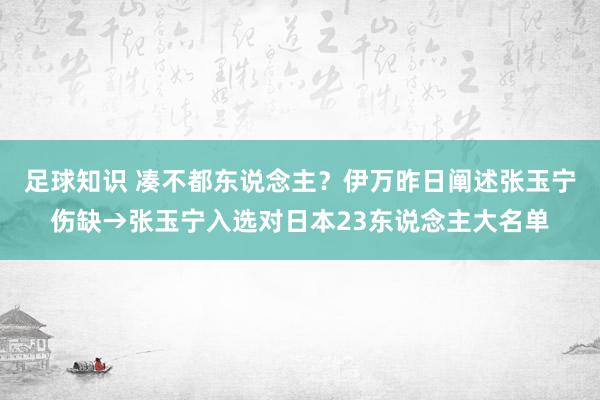 足球知识 凑不都东说念主？伊万昨日阐述张玉宁伤缺→张玉宁入选对日本23东说念主大名单