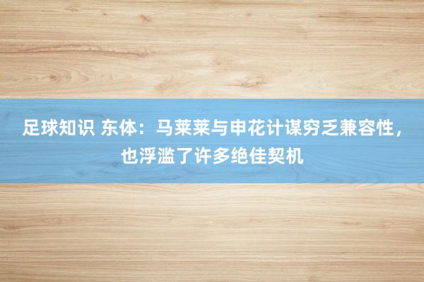 足球知识 东体：马莱莱与申花计谋穷乏兼容性，也浮滥了许多绝佳契机